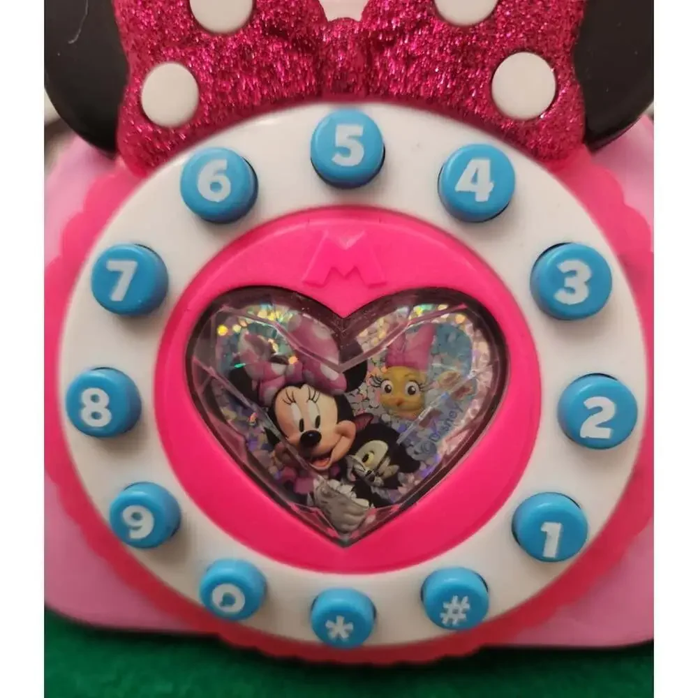 Disney Minnie Mouse Ring Me Rotary Toy Phone Lights Sounds + Play Cell Phone